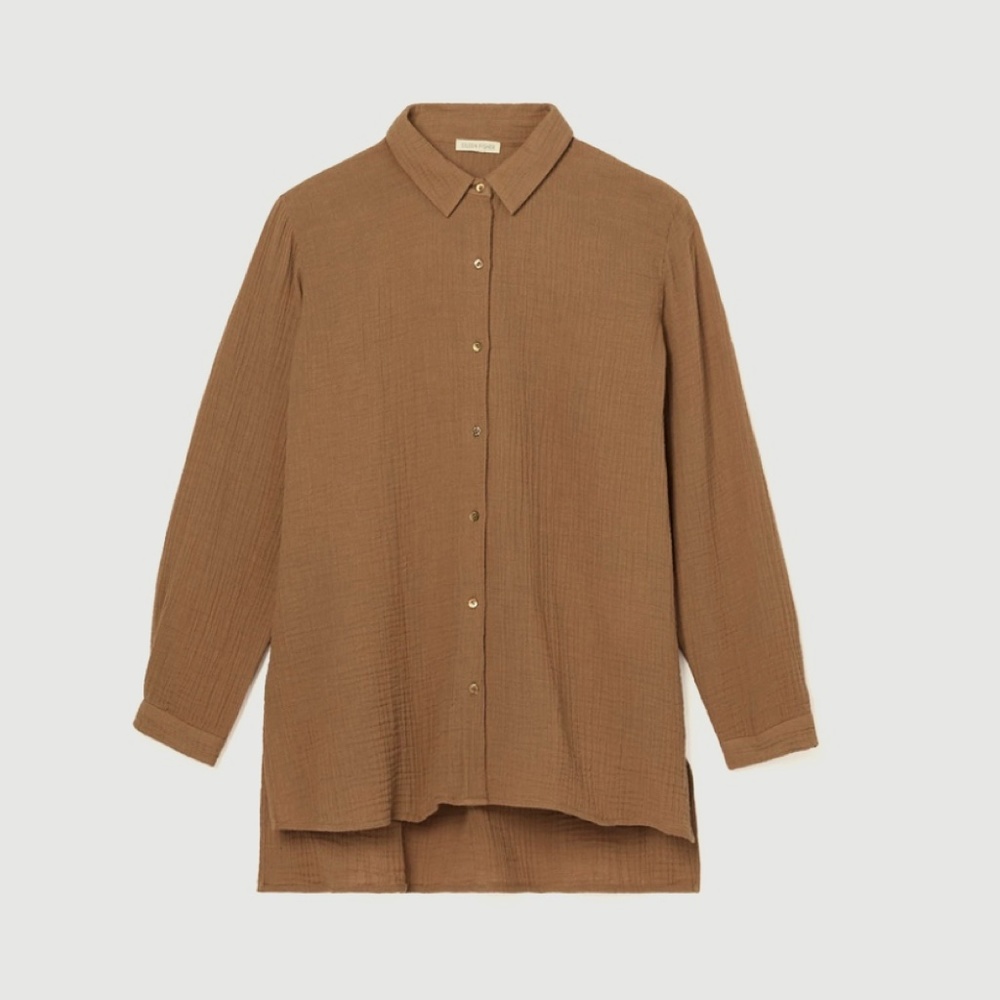 EILEEN FISHER Organic Cotton Gauze Classic Collar Shirt